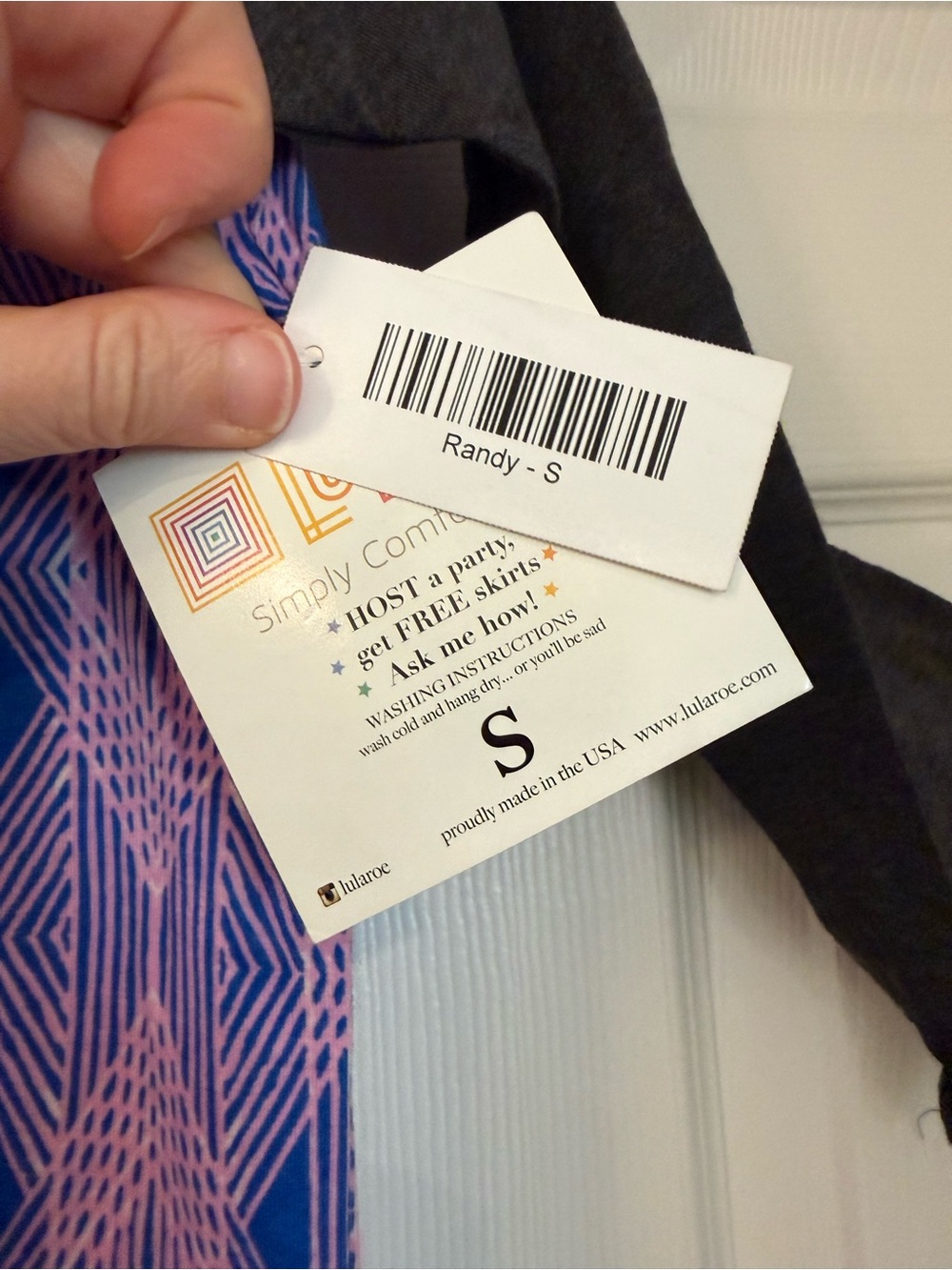 LuLaRoe Randy Blue & Pink Geometric Raglan Top - Picture 2 of 3